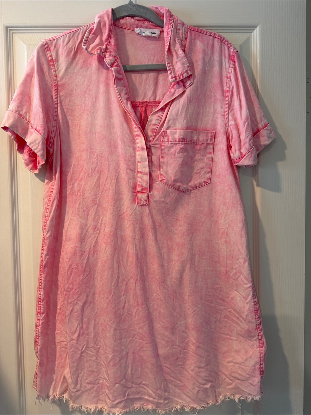 Washed Pink Short-Sleeve Tunic with Pocket - Lightweight Everyday Top